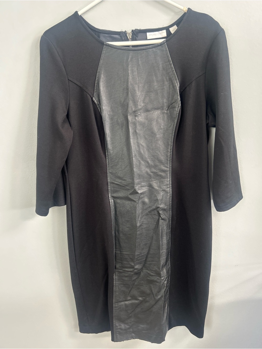 New York & Company Black Long Sleeve Dress with Faux Leather Front Panel